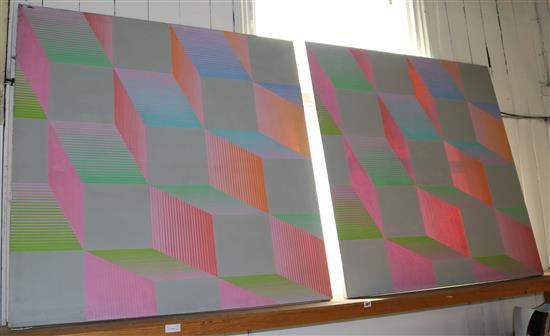 Pair large unframed abstract & langois